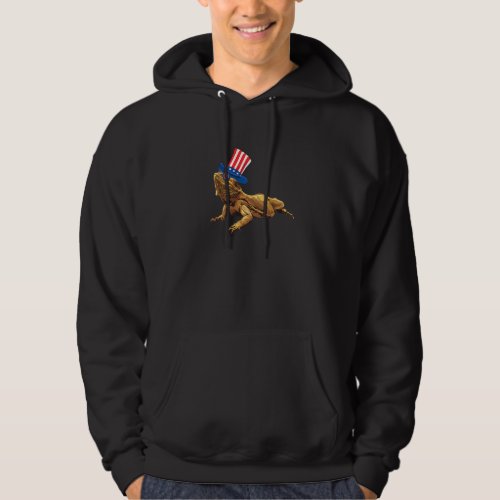 Bearded Dragon 4th Of July Funny American Hat Sung Hoodie