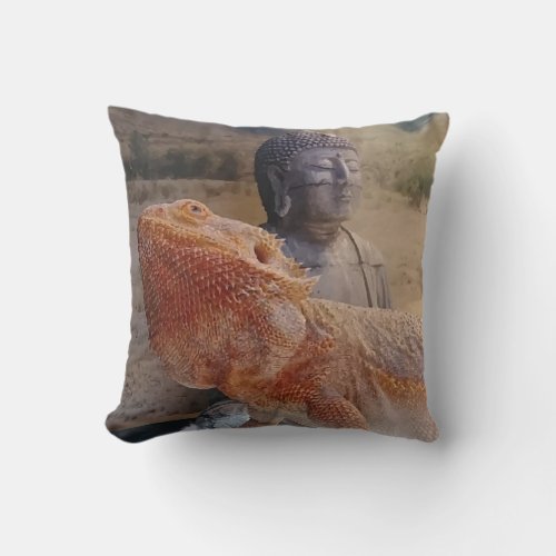 Bearded Dragon and Buddha Cute Throw Pillow