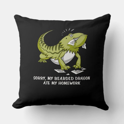 Bearded Dragon Ate My Homework Student Lizard Throw Pillow