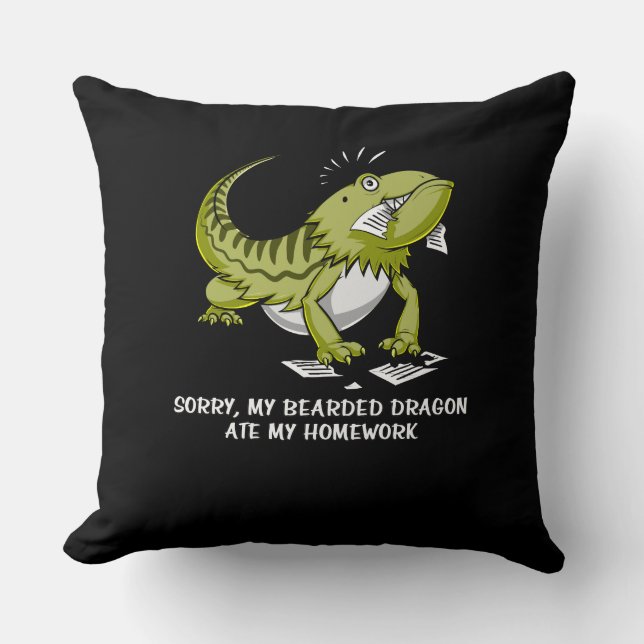 Bearded Dragon Ate My Homework Student Lizard Throw Pillow (Front)