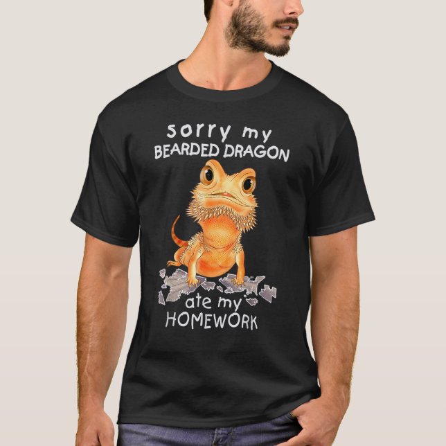 Bearded Dragon  Beardie Ate My Homework Lizard Rep T-Shirt (Front)
