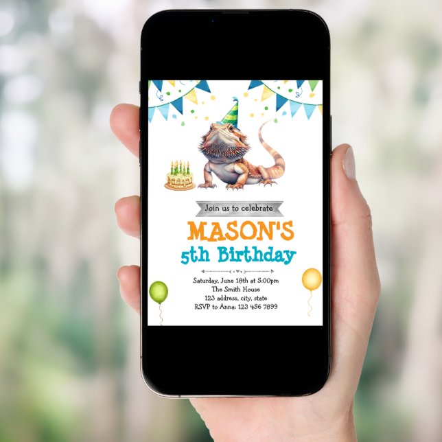 Bearded Dragon birthday invitation (Front Digital)