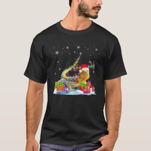 Bearded Dragon Christmas Tree Light Pajama Animal T_Shirt