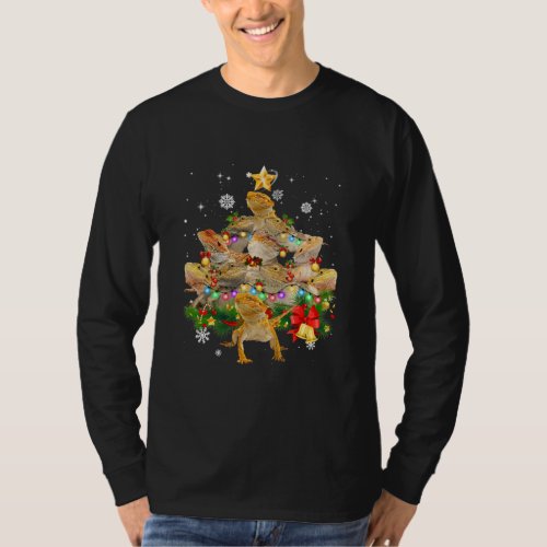 Bearded Dragon Christmas Tree Lights Pajamas Xmas T_Shirt