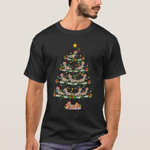 Bearded Dragon Christmas Tree Lights Santa Xmas T_Shirt