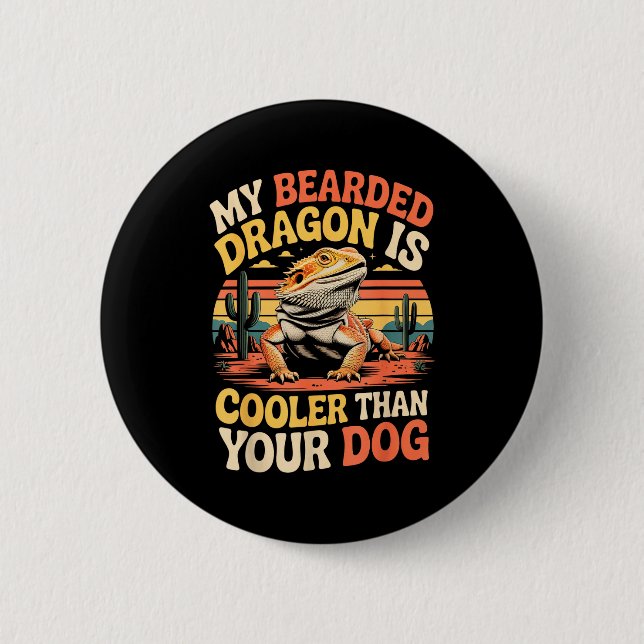 Bearded Dragon Cooler Reptile Animal Beardie Beard Button (Front)