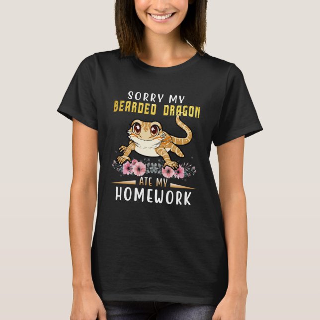 Bearded Dragon Cute Lizard  Beardie Ate My Homewor T-Shirt (Front)