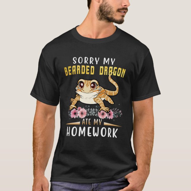 Bearded Dragon Cute Lizard  Beardie Ate My Homewor T-Shirt (Front)