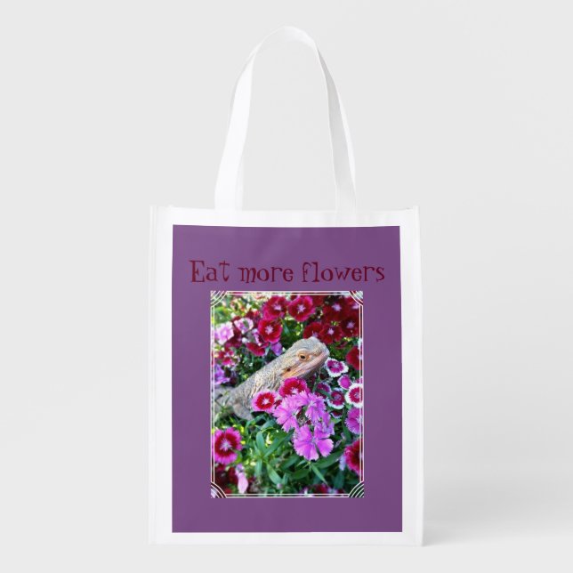 Bearded Dragon "Eat more flowers" Reusable Bag (Front)