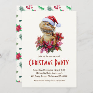 Bearded Dragon in a Santa Hat Christmas Party  Invitation