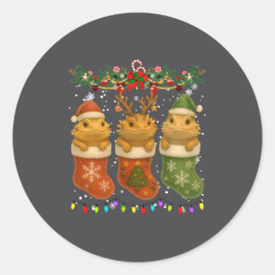 Bearded Dragon In Christmas Socks Lights Bearded D Classic Round Sticker