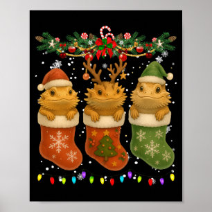 Bearded Dragon In Christmas Socks Lights Bearded D Poster