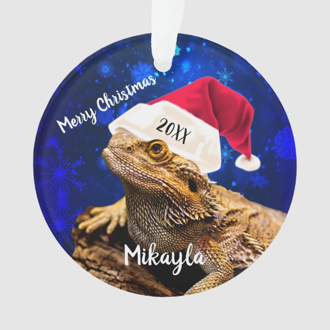Bearded Dragon in Santa Hat   Ornament (Front)