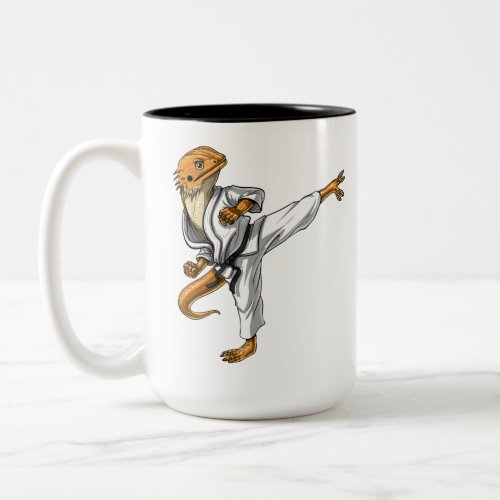 Bearded Dragon Karate Two_Tone Coffee Mug