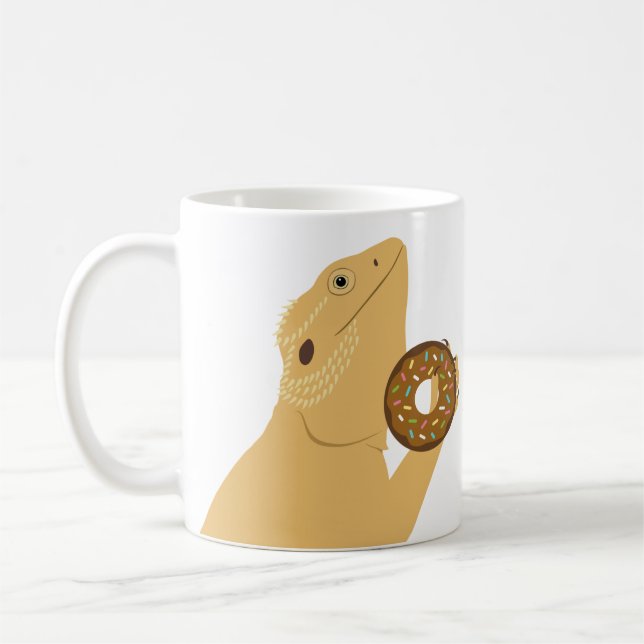 Bearded Dragon Lizard Holding Donut Coffee Mug (Left)