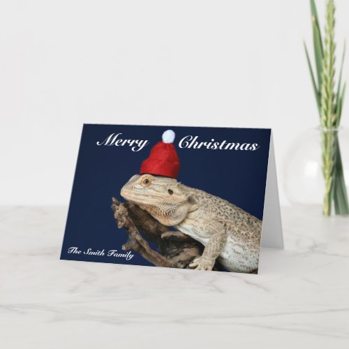 Bearded Dragon Lizard _ Santa Hat Christmas Card