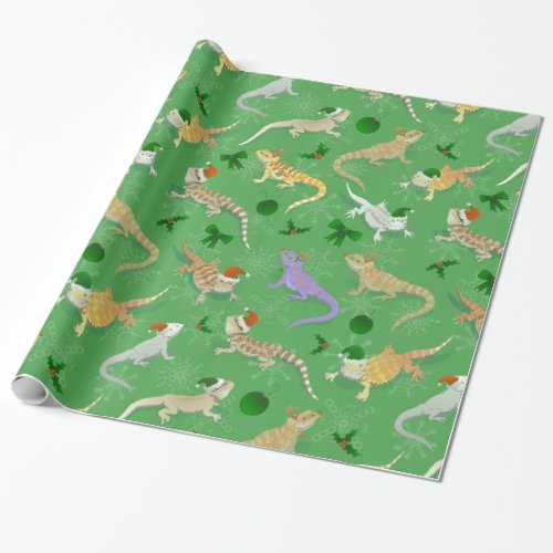 Bearded Dragon Morph Holiday Green Wrapping Paper