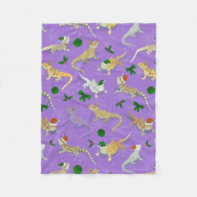 Bearded Dragon Morph Holiday Purple Fleece Blanket (Front)
