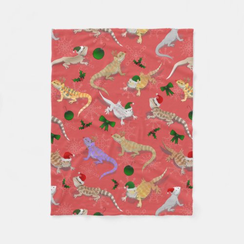 Bearded Dragon Morph Holiday Red Fleece Blanket