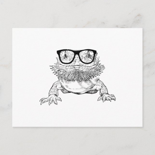 Bearded Dragon Nerdy Glasses Animal Announcement Postcard (Front)