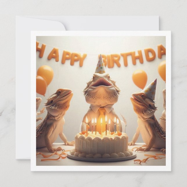 Bearded dragon party animals, chameleon birthday  invitation (Front)