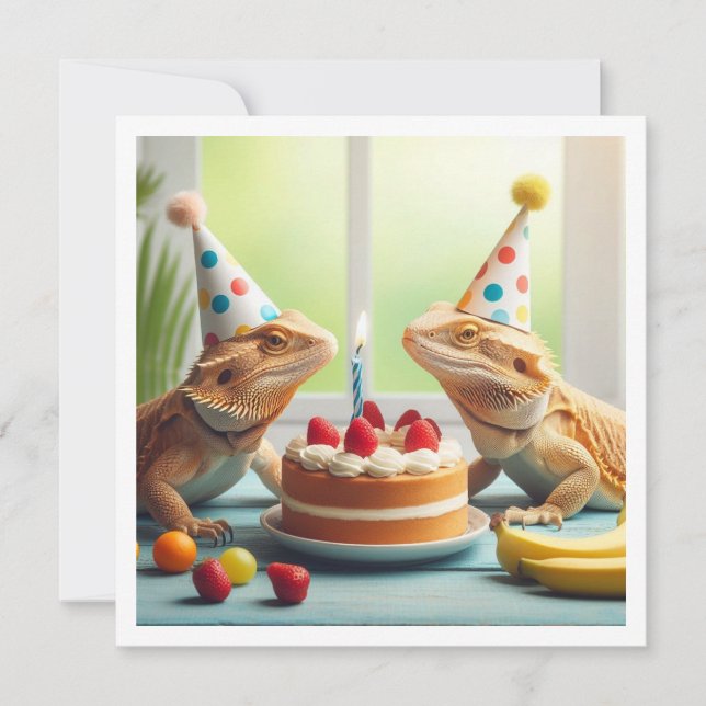 Bearded dragon party animals, chameleon birthday  invitation (Front)