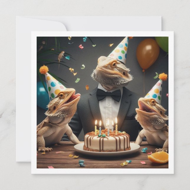 Bearded dragon party animals, lizard birthday  invitation (Front)