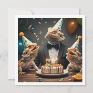 Bearded dragon party animals, lizard birthday invitation