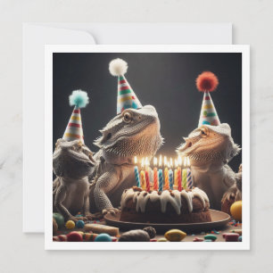Bearded dragon party animals, lizard birthday invitation
