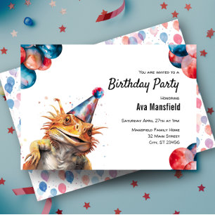 Bearded Dragon Pet Lizard Reptile Birthday Party Invitation
