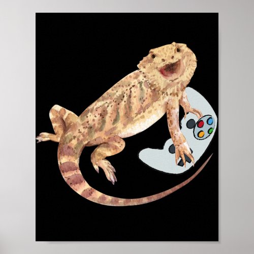 Bearded Dragon Playing Video Game Reptiles Pagona Poster