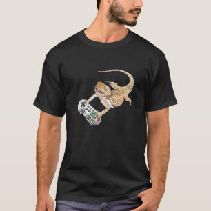 Bearded Dragon Playing Video Game Reptiles Pagona  T-Shirt