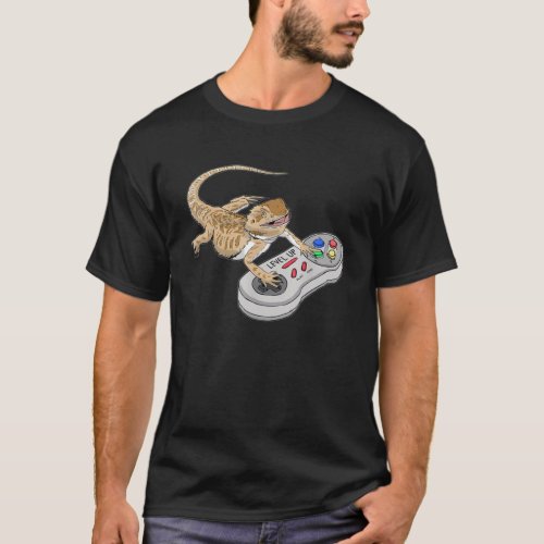 Bearded Dragon Playing Video Game Reptiles Pagona T_Shirt