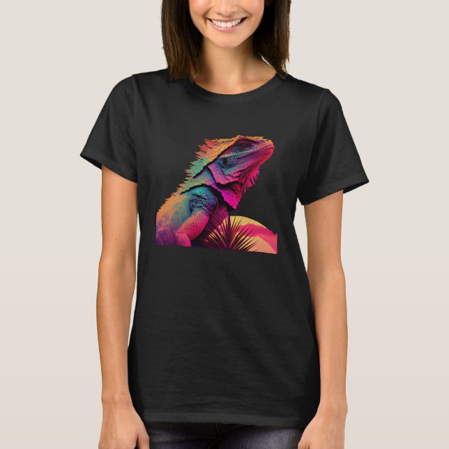 Bearded Dragon Pogona Lizard Vaporwave T-Shirt (Front)