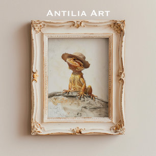 Bearded Dragon Portrait Painting Pogona Reptile Poster