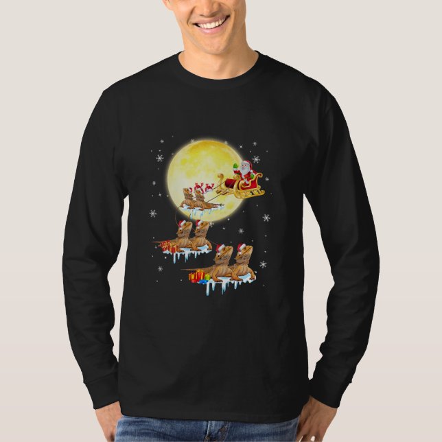 Bearded Dragon Reindeer Santa Claus Christmas T-Shirt (Front)