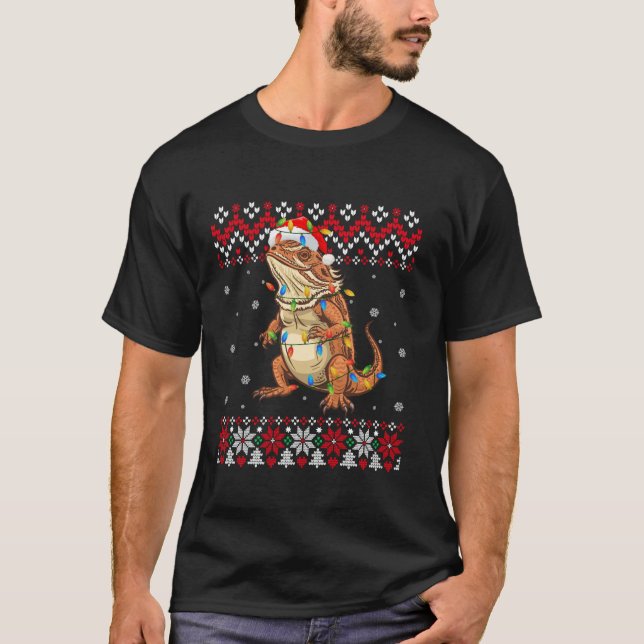 Bearded Dragon Santa Hat Men Women Kids Ugly Chris T-Shirt (Front)
