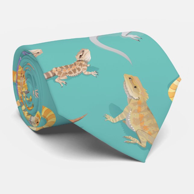 Bearded Dragon Scatter Pattern Transparent Neck Tie (Rolled)