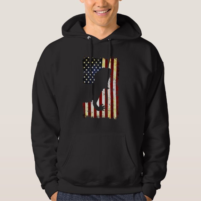 Bearded Dragon Silhouette American Flag 4th Of Jul Hoodie (Front)