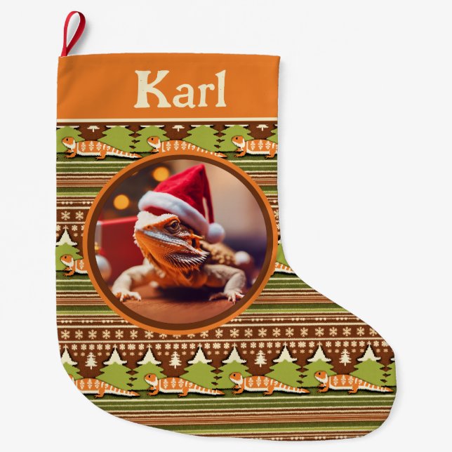 Bearded Dragon Ugly Sweater Christmas Stocking (Front)