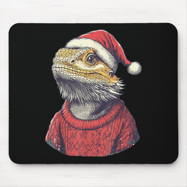 Bearded Dragon Ugly Sweater Santa Hat Christmas  Mouse Pad (Front)