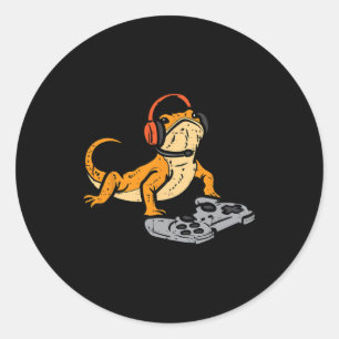 Bearded Dragon Video Gaming Funny Gamer Animal Men Classic Round Sticker