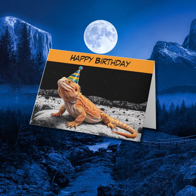 Bearded dragon wearing birthday hat birthday card (Creator Uploaded)