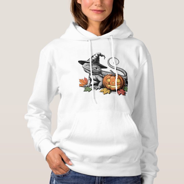 Bearded Dragon Witch and Pumpkin Hoodie (Front)