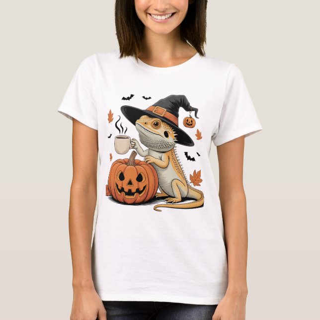 Bearded Dragon Witch Halloween Art T-Shirt (Front)