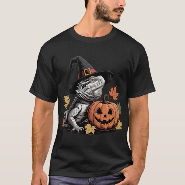 Bearded Dragon Witch Halloween Art T-Shirt (Front)
