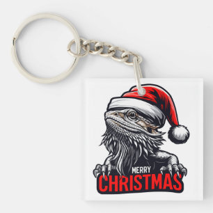 Bearded Dragon Xmas, Merry Christmas Santa Lizard Keychain