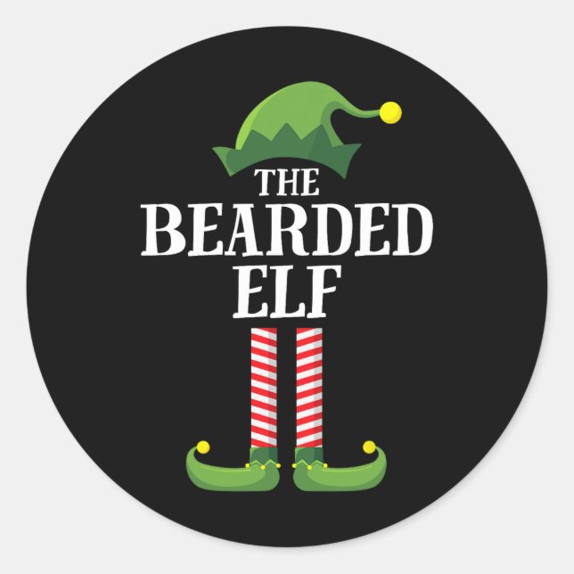 bearded elf matching family group christmas party  classic round sticker (Front)