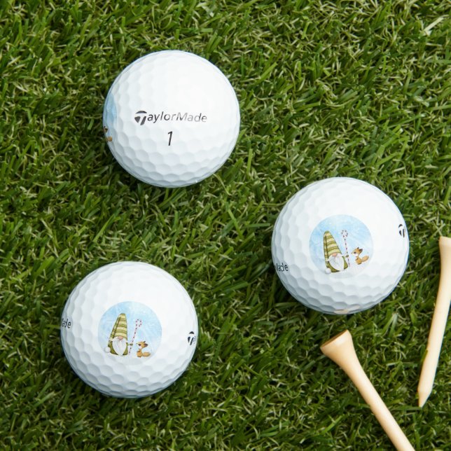 Bearded Gnome and Cute Fox Christmas Holiday Golf Balls (Insitu Grass)