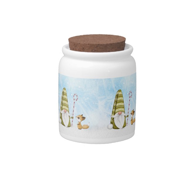 Bearded Gnome and Cute Fox Pattern Candy Jar (Front)